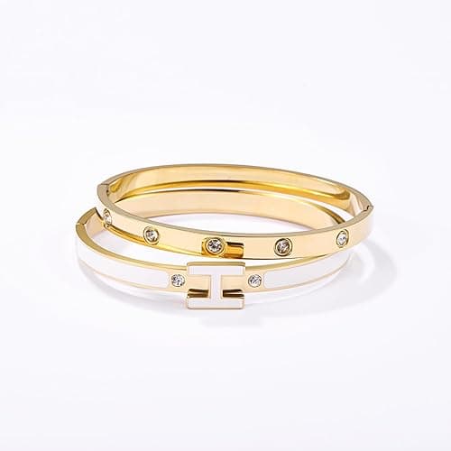 UOOANUO 14K Gold Plated Love and H Bangle Bracelet Stackable Stainless Steel Bracelets Set for Women Trendy Jewelry thumbnail 3