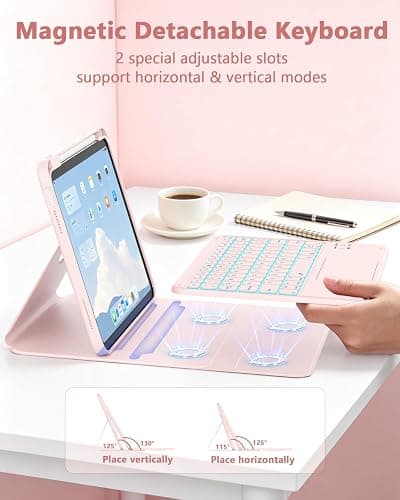 ZYNTHRALIX for iPad 11th (A16)/10th Gen Case Keyboard, Portrait/Tablet Mode | Detachable Magnetic Protective Case, Wireless Keyboard with Smart Trackpad, 7-Color Backlit, Landscape/Portrait, Pink thumbnail 7
