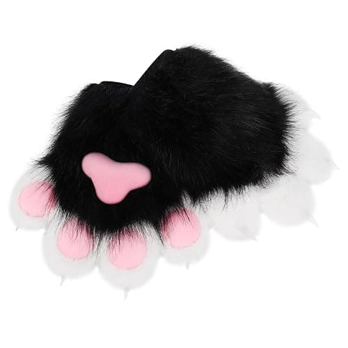HAOAN Furry Faux Fur Fox Cat Paws Gloves Animal Fursuit Mittens Halloween Christmas Cosplay Costume Props thumbnail 4