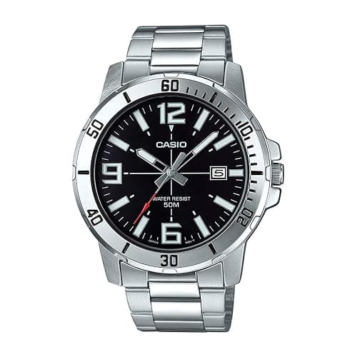 Casio MTP-VD01D-1BV Men's Enticer Stainless Steel Black Dial Casual Analog Sporty Watch, Silver, 48×42×10.7mm, Quartz Movement - Image 1