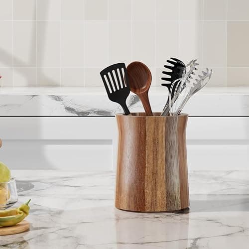 Segtenant Utensil Holder, Acacia Wood Utensil Holder for Kitchen Counter, 360° Rotating Cooking Utensil Crocks for Countertop, 7.2" Large Utensil Organizer for Spatula Storage thumbnail 7