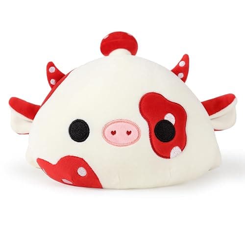 Onsoyours Cute Cow Plushie, Soft Stuffed Mushroom Love Cow Squishy Plush Animal Toy Pillow Gift for Kids (Red Mushroom Cow, 12") thumbnail 4