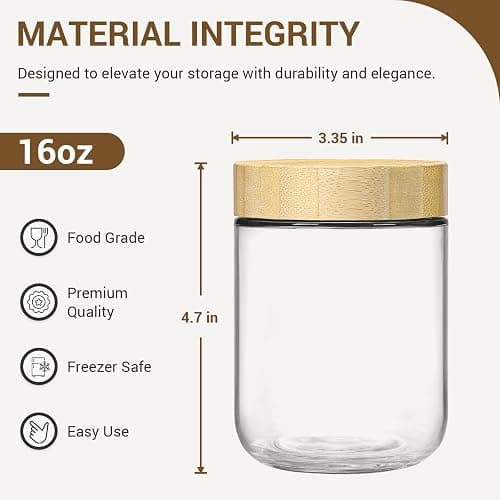 NETANY 4-pack 16oz Glass jars with Airtight Lids, Overnight Oats Containers with Bamboo Lids, Wide mouth Mason Salad jars, Glass Food Storage Containers for Snacks Yogurt Spice Sugar thumbnail 3