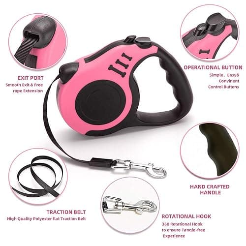 Retractable Dog Leash for Medium - Small Dogs and Cats - 16.5FT Tangle Free, Heavy Duty Walking Leash with Anti Slip Handle, Pause and Lock Strong Nylon Tape thumbnail 3