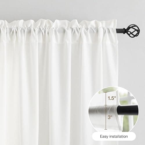 Anmao Non-See-Through Off White Privacy Semi Sheer Curtains for Living Room 80 Inch Length 2 Panels Set, Light Filtering That Let Light in Rod Pocket Window Drapes for Bedroom, 52W x 80L, Ivory White thumbnail 7