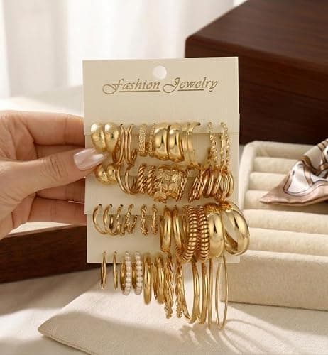 42 Pairs Gold Hoop Earrings Set for Women, Fashion Chunky Pearl Earrings Multipack Twisted Statement Earring Pack, Hypoallergenic Small Big Hoops Earrings for Birthday Party Gifts Jewelry thumbnail 9