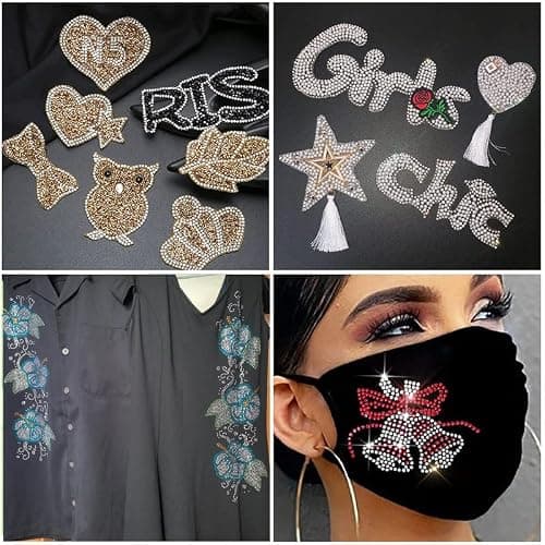 GLTECK Hotfix Applicator, Bedazzler Kit with 5784 PCS Rhinestones for Crafts, DIY Hot Fix Rhinestone Applicator Wand Setter Tool with 7 Tips, 6 Pattern Templates, Gloves, Tweezers & Cleaning Brush thumbnail 6