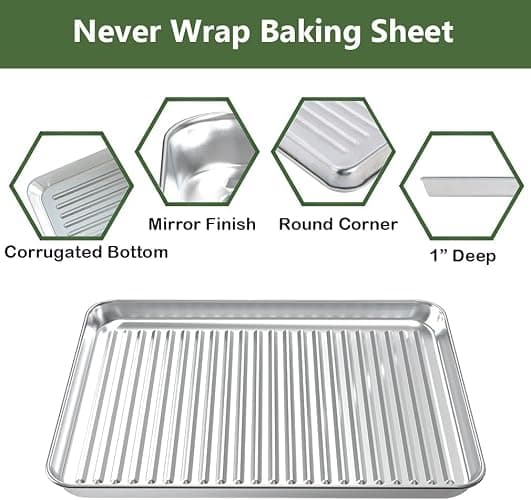 ROTTAY Baking Sheet with Rack Set (2 Pans + 2 Racks), Stainless Steel Cookie Sheet with Cooling Rack, Nonstick Baking Pan, Warp Resistant & Heavy Duty & Rust Free, Size 16 x 12 x 1 Inches - 16" X 12" X 1" thumbnail 5