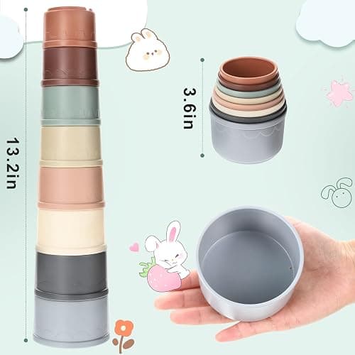 MEWTOGO 8 Pcs Stacking Cups for Bunny - Multi-Colored Reusable Rabbits Bunny Toys of Different Sizes, Safe Plastic Nesting Toys for Guinea Pig Hamster Gifts Hiding Food and Playing thumbnail 7