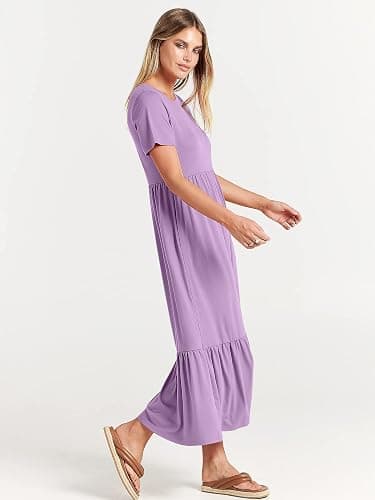 ANRABESS Womens 2026 Summer Casual Maxi Dress A line Tiered Flowy Short Sleeve Crewneck T Shirt Beach Travel Long Dresses thumbnail 4