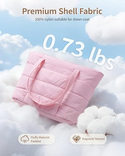Narwey Nylon Puffer Tote Bag for Women, Quilted Travel Gym Nurse Work Bag | Aesthetic, Trendy, Puffy, Lightweight, 15.6 Laptop Sleeve, 40oz Tumble holder, Gifts, Shoulder Bag for Teacher, College thumbnail 3