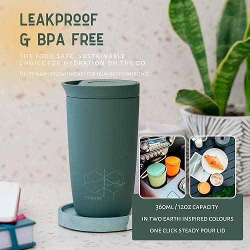 Perevor 360ml Coffee Flask, Reusable Tumbler for Travel | Thermal Cup for Camping, Office Mug or Commute | Perfect Small Cold Water Bottle | Preppy Cute Smoothie Cup | Forest Green thumbnail 3