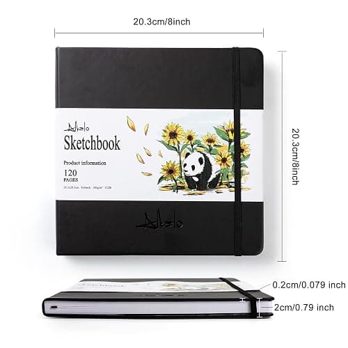 ALKALO Square Sketchbook for Drawing, 120 Pages Sketch Book, 122LB/180GSM Thick Paper, Mixed Media Sketchbook for Charcoal Pencil, Inks Pen, Colored Pencil, Acrylic Marker, Oil Pastel thumbnail 3