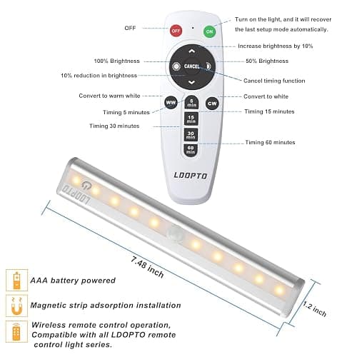 LDOPTO Battery Operated Lights Wireless Under Cabinet LED Closet Lighting Under-Counter Light fixtures Without Wiring with Remote/Touch Control for Kitchen Shelf Hallway Stairs, 3 Colors 3 Pack thumbnail 3