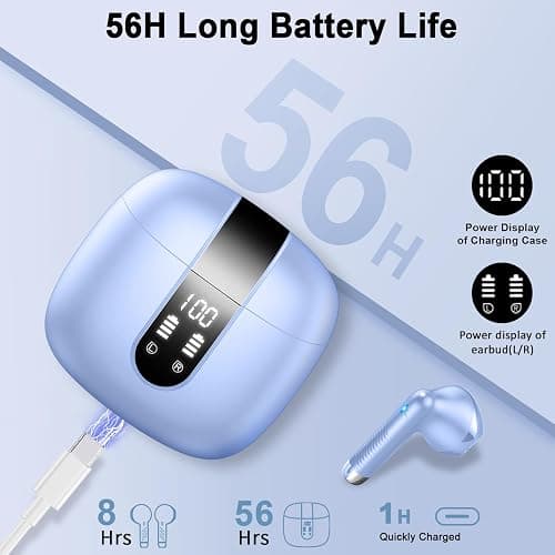 Wireless Earbuds, Bluetooth 5.4 Headphones NEW Wireless Headphones with 4 ENC Mic, 56H Bluetooth Earphones in Ear Noise Cancelling Deep Bass, Mini Ear Buds Bluetooth Earbuds IP7 Waterproof LED Display thumbnail 6