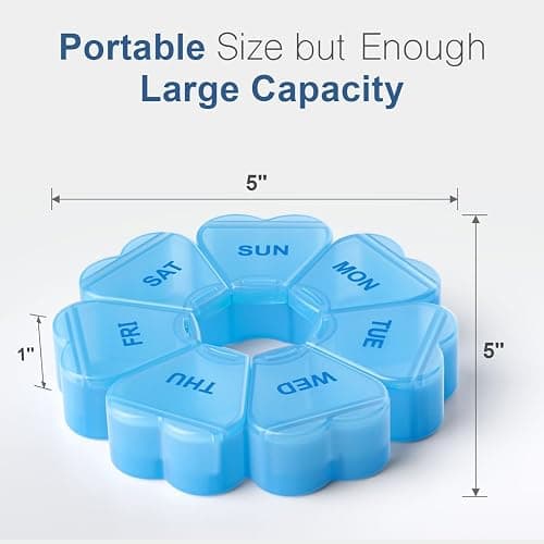 Large Weekly Pill Organizer, Pill Box 7 Day, KAPENS Daily Vitamin Case Large Capacity Compartments, Pill Containers for Fish Oil Medicine Supplements, Blue thumbnail 6