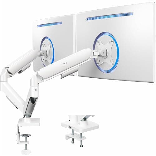 VIVO Dual Monitor up to 32 inches and 19.8 lbs per Screen, Mechanical Arm Desk Mount, Articulating Counterbalance, VESA Stand, Classic, White STAND-V002OW - Image 1