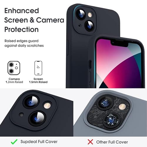 Supdeal Liquid Silicone Case for iPhone 13, [Camera Protection] [Anti Fingerprint] [Wireless Charging] 4 Layer Phone Case Protective Cover, Built-in Microfiber Case Cover, 6.1", Black thumbnail 2