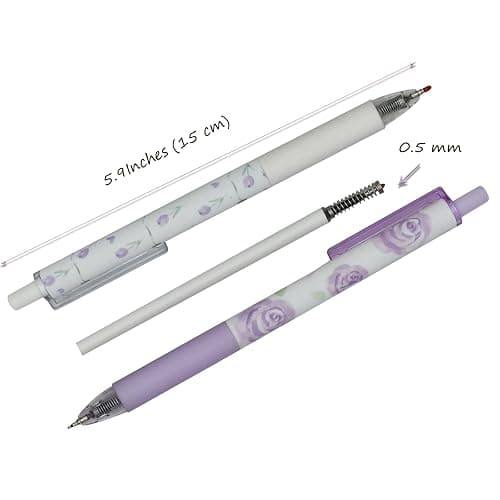 Lopenle 12 Pcs Purple Rose Pens Retractable Flower Gel Pens Black Ink | Pretty Flower Writing Pens for Women Nurse Students School Office Stationery valentines Party Gifts thumbnail 2