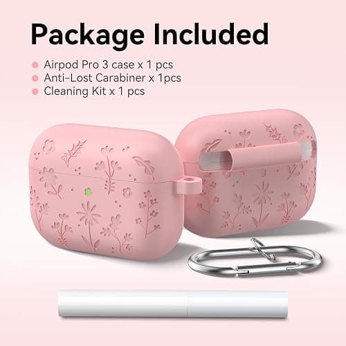 for AirPods Pro 3 Case, Premium Silicone Flower Engraved Cute Protective Case Cover for Airpods Pro 3rd Generation 2025, with Cleaner Kit and Carabiner for Women Girls thumbnail 6