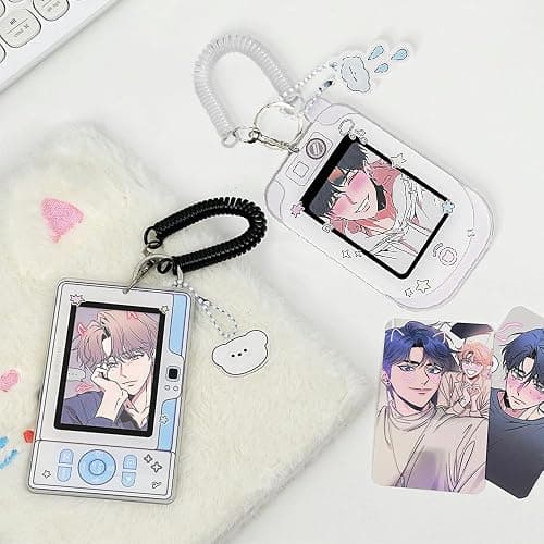 2 Pcs Cartoon Photocard Holder ID Badge Holder,3 Inch Photo Card Holder Id Card Holder Protective Sleeves Photocards Holder,Cute Photocard Holder Keychain Cloud Bear Pendant with Spiral Wrist Coil thumbnail 9
