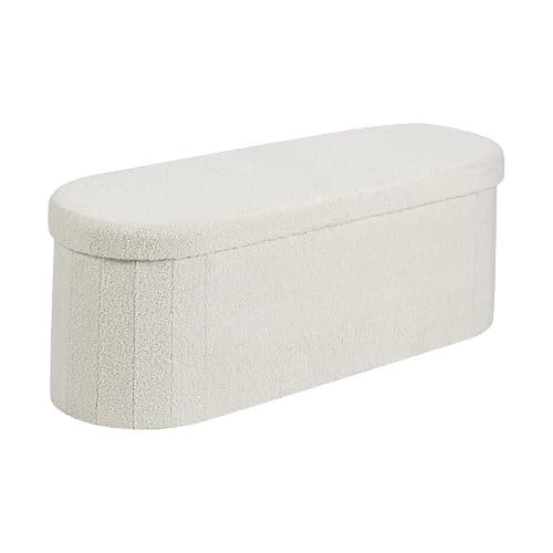 VEVOR Oval Storage Ottoman Bench, Foldable Teddy Fleece End of Bed Bench, Folding Upholstered Bed Ottoman Chest with Large Storage Space, Supports 660 lbs, for Living Room, Bedroom, Entryway, Beige thumbnail 10