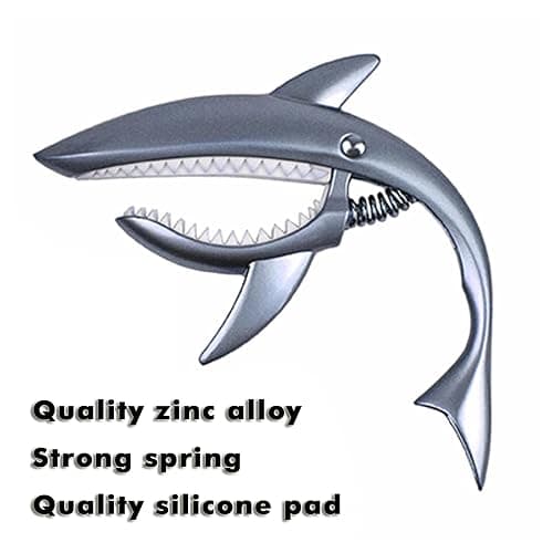 UPELLA Shark Guitar Capo With Velvet Bag, Premium Zinc Alloy Tone Clip Guitar Shark Capo for Acoustic Electric Folk Guitar, Mandolin, Bass, Ukulele (Chrome Silvery) thumbnail 2