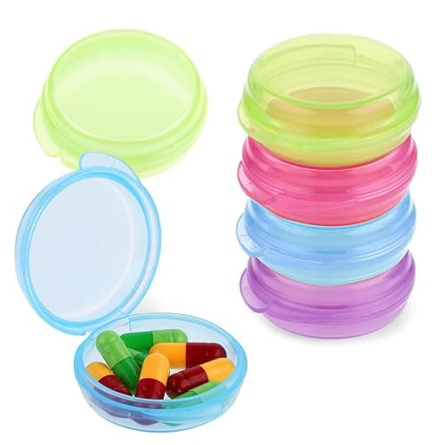 4 Pcs Mini Pill Organizer Small Pill Box Cute Portable Pill Case for Pocket Purse Travel Storage Containers Earplug Case Medicine Dispenser Vitamin Holder(Blue+Pink+Purple+Green) thumbnail 4