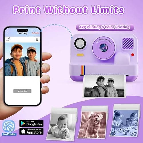 Instant Print Camera for Kids, App Printing, 1080P Video, Dual-Lens Selfie Digital Camera with 32G SD, Christmas Birthday Gifts for Girls Boys 4 5 6 7 8 9 10 11 12 Year Old, Toddler Toy_Purple thumbnail 3