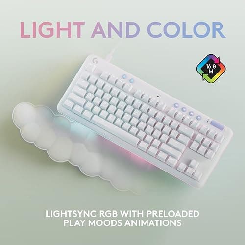 Logitech G713 Wired Mechanical Gaming Keyboard with LIGHTSYNC RGB Lighting, Clicky Switches (GX Blue), and Keyboard Palm Rest, PC/Mac Compatible - White Mist thumbnail 3