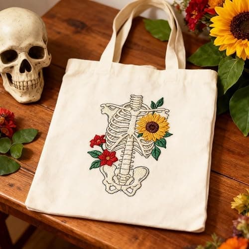 ORIGACH 4 Sheets Water Soluble Embroidery Patterns Stabilizers - Pre-Printed Skeleton, Skull, Organs & Floral Designs - Stick & Stitch Embroidery Paper for Hand Sewing Lovers thumbnail 4