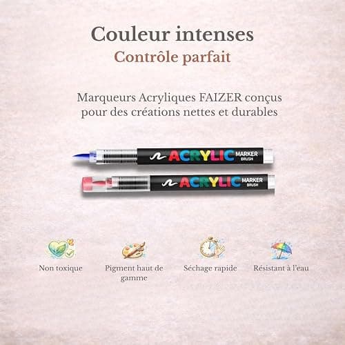 Faizer ® 288 Feutre Acrylique, Stylos Acryliques à Pointe Pinceau pour le Coloriage Adulte, Acrylic Paint Markers pour Coloriage, Beaux Arts, Calligraphie, Bois, Toile, Verre, Céramique thumbnail 3