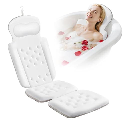 Full Body Bath Pillow, Luxury Bath Cushion with 192 Suction Cups, Bath Pillows for Tub for Head and Neck Support, with Laundry Bag White, 51" x 16" - Image 1