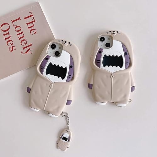 QoKcoahn Case for iPhone 14,Cute 3D Kawaii Phone Cases Funny Sweater Shark Cartoon Cover with Keychain Soft Silicone Gel Drop Protection Case Women Girls for iPhone 14 thumbnail 7