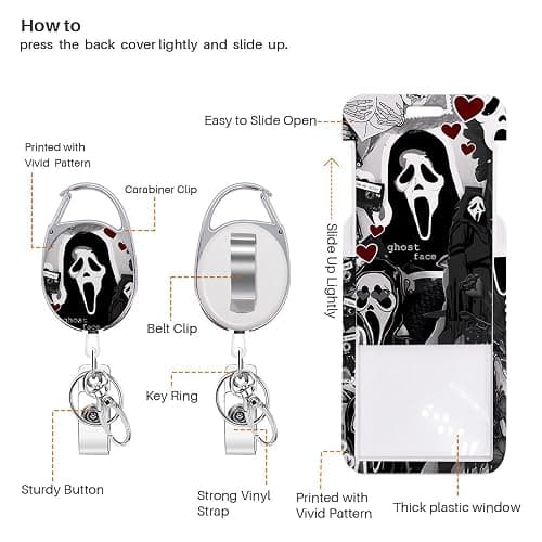 Funny Ghosts Face ID Badge Holder with Lanyard Retractable Badge Reel Horror Movie Gifts Lanyards for ID Badges Vertical ID Protector Badge Clip for Women Men Coworker Employee Staff Halloween thumbnail 5