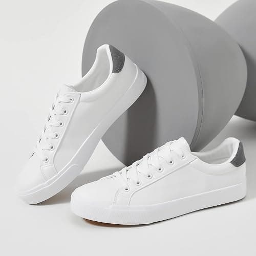 FRACORA Mens White Tennis Shoes Low Top Fashion Sneakers PU Leather Casual Shoe for Men thumbnail 7