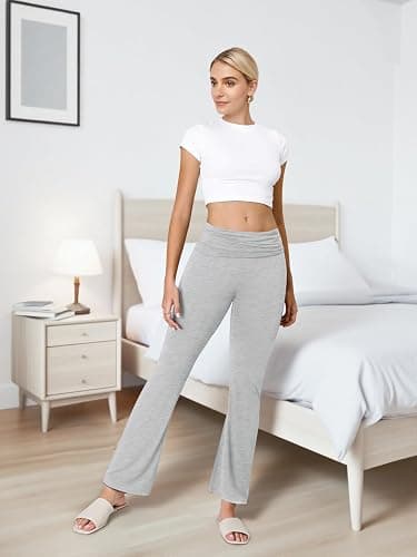COPYLEAF Flare Leggings for Women Fold Over Yoga Pants Stretch Bell Bottom Y2K Lounge Casual Sweatpants thumbnail 6