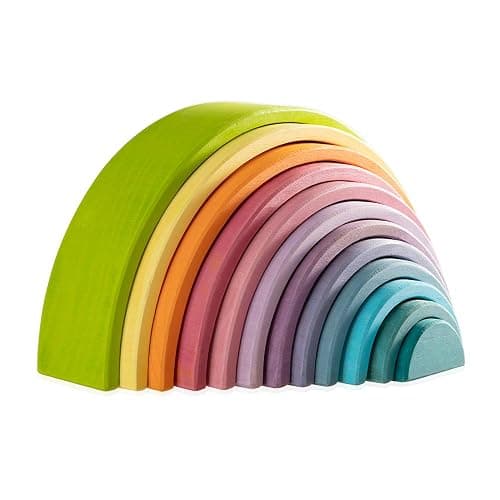 MERRYHEART Wooden Rainbow Stacking Toy, 12 Piece Multicolor Wooden Arch Stacker, Extra Large Pastel Bow Shaped Stacking Toy, Nesting Puzzle Building Blocks Educational Toys for Kids Toddlers - Image 1