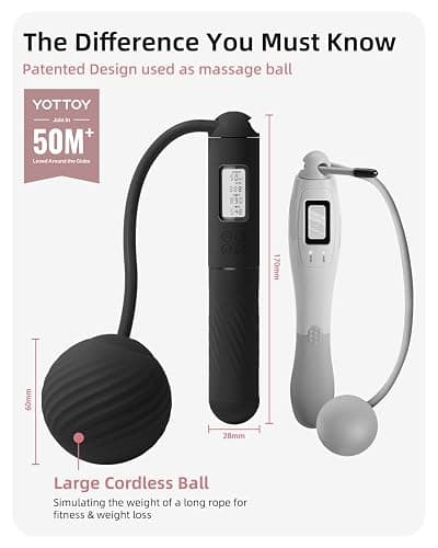 YOTTOY Skipping Ropes for Adults -Cordless Counter Jump Rope with Large Cordless Ball-Weighted Jump Rope for Women with LCD Display thumbnail 2