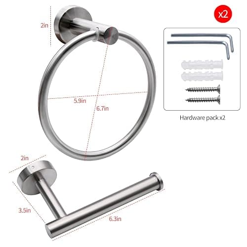 4pcs Matte Black Toilet Paper Holder and Towel Ring Set, Stainless Steel Hand Towel Holder and Towel Hanger with Hardware Pack thumbnail 3