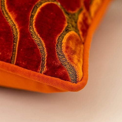 Yangest Orange Square Throw Pillow Cover Wavy Velvet Cushion Cover Modern Zippered Pillowcase for Sofa Couch Bedroom Living Room Chair, 18 x 18 Inch thumbnail 5