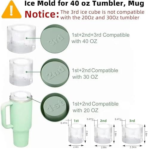 Tcamp Tumbler Ice Mold, Ice Cube Tray for 30 oz -40 oz Tumbler Cup, 3 Pcs Silicone Hollow Cylinder Ice Mold with Lid and Bin for Freezer, Ice Drink, Juice, Whiskey, Cocktail (Pink) thumbnail 4