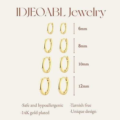 IDJEOABL Small Gold Hoop Huggie Earrings Set for Women Non Tarnish 14K Gold Plated Lightweight Cartilage Earring Pack for Multiple Piercings for Sensitive Ears thumbnail 2