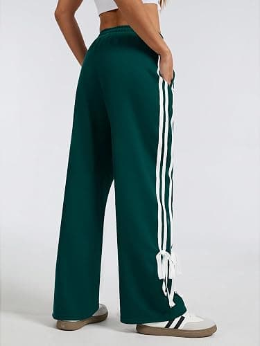 Tenbird Wide Leg Sweatpants for Women High Waisted Baggy Sweatpants | Side Pockets, Relaxed Fit, Elastic Drawstring Waist, Striped, Vintage Y2K, Bow graphic Sweatpants, Breathable, Casual thumbnail 4