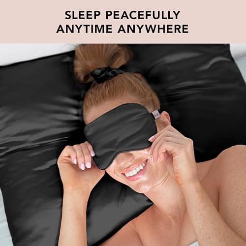 Kitsch Weighted Satin Sleep Mask - Weighted Eye Mask for Sleeping and Travel - Lavender Sleeping Mask for Women and Men - Light Blocking, Adjustable Strap, Ultra-Soft, Black (4.1oz/116g) thumbnail 4