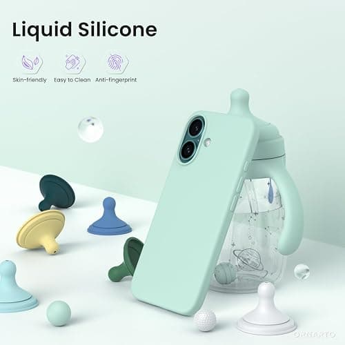 ORNARTO Compatible with iPhone 16 Case 6.1", Slim Liquid Silicone 3 Layers Full Covered Soft Gel Rubber Shockproof Phone Case, Protective Cover with Anti-Scratch Microfiber Lining-Mint Green thumbnail 3