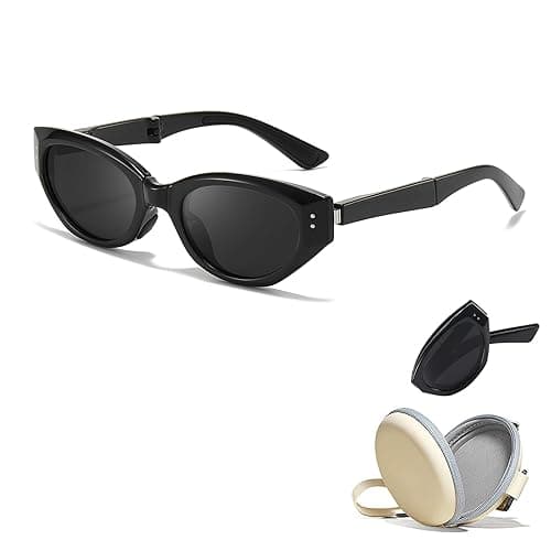 HASFOX Cat Eye Folding Sunglasses for Women Men, Trendy Stylish Polarized UV Protection Foldable Sun Glasses with Case - Cat Eye - Grey