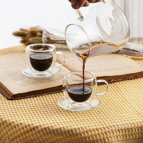 BOQO 8oz Cappuccino Glass Mugs, Glass Coffee Mugs, 4 Pack Clear Coffee Cups with Handles,Double Wall Insulated Drinking Glasses Coffee Mug,Latte Espresso Cups Glassware - 4x8oz thumbnail 7