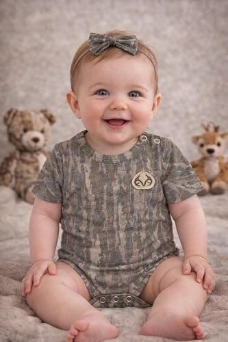 Realtree Vintage Camo Baby One Piece, Infant Short Sleeve Bodysuit, Ultra Soft Tri-Blend Outfit, 3-Pack thumbnail 6