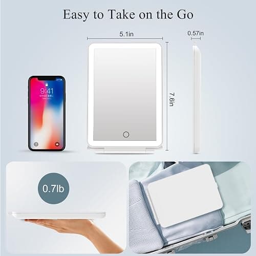 FUNTOUCH Rechargeable Travel Makeup Mirror with 72 Led Lights, Portable Lighted Beauty Mirror, 3 Color Lighting, Dimmable Touch Screen, Tabletop LED Folding Cosmetic Vanity Mirror thumbnail 5